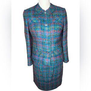 Vintage 1950’s Tailorbrooke Blue Multicolored Tweed Blazer and Skirt